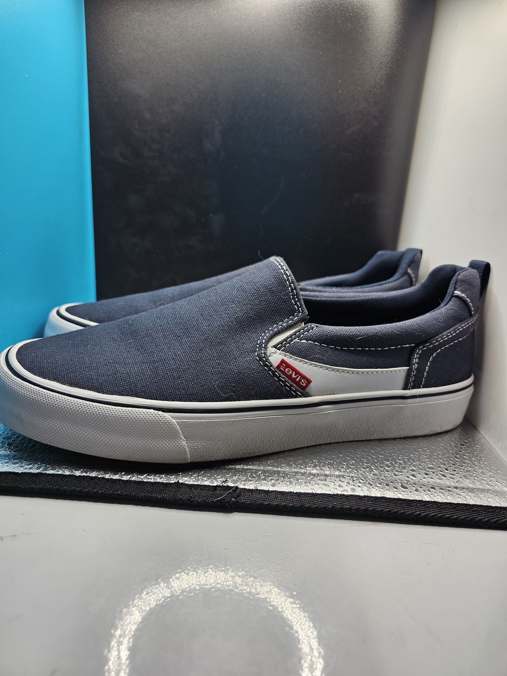 Levi's Navy Canvas Slip-On Loafers with White Trim
